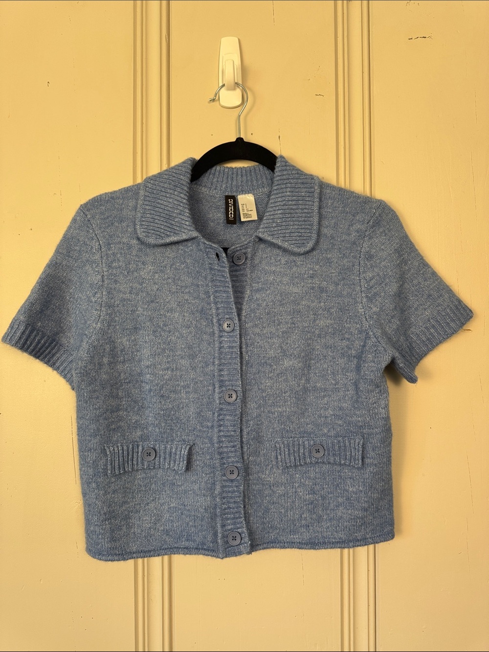 H&M Divided Blue Collared Sweater Cardigan S Cropped Preppy EUC